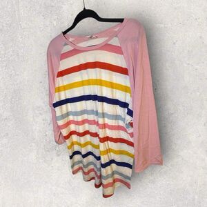 Lularoe Women's Randy Baseball Raglan Pink Sleeve And Multicolor Stripe 3XL NWT